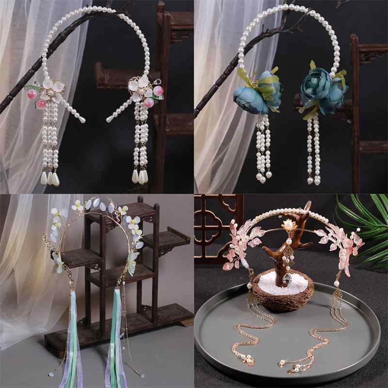 カチューシャ レディース アンティーク調 フェイクパール 花モチーフ ガラスビーズ 上品 エレガント デイリーユース ロングタッセル リボン 髪飾り ハンドメイド 合金製 森ガール風 ヘアアクセサリー