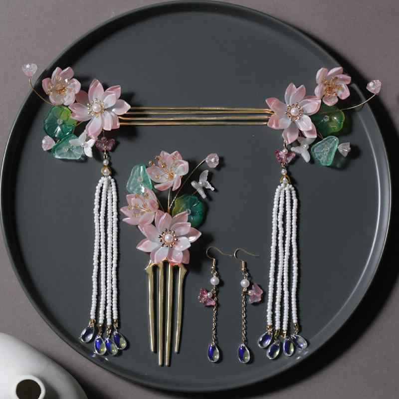 ヘアアクセサリー レディース 瑠璃 ガラス製 蓮の花 フラワーモチーフ ロングタッセル かんざし ヘアコ..