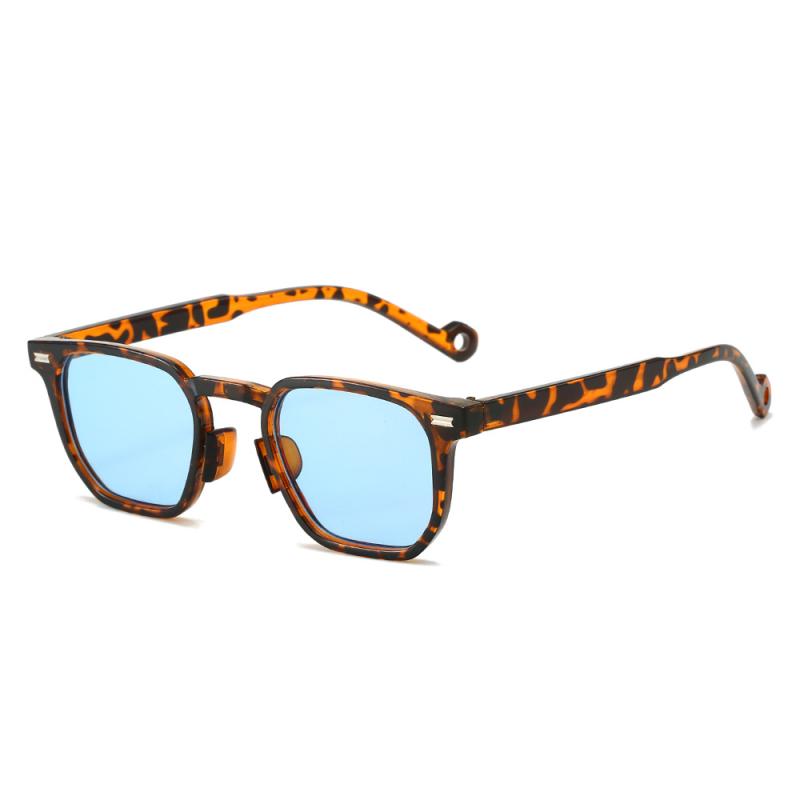 サングラス メンズ レディース UV400 紫外線カット 多角形 スクエア PCフレーム 小さめ フルリム ヒョウ柄 ブルーレンズ ブラック グレーレンズ ファッション カジュアル ドライブ 旅行 アウトドア スポーツ ACレンズ