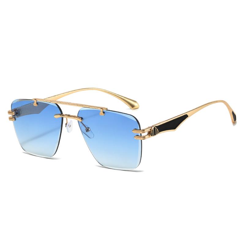 サングラス UV400カット 欧米スタイル フレームレス スクエア型 グラデーションカラー メタル調 ゴールドフレーム グレーレンズ PCレンズ ドライブ 旅行 リゾート ファッション エレガント カジュアル 日よけ