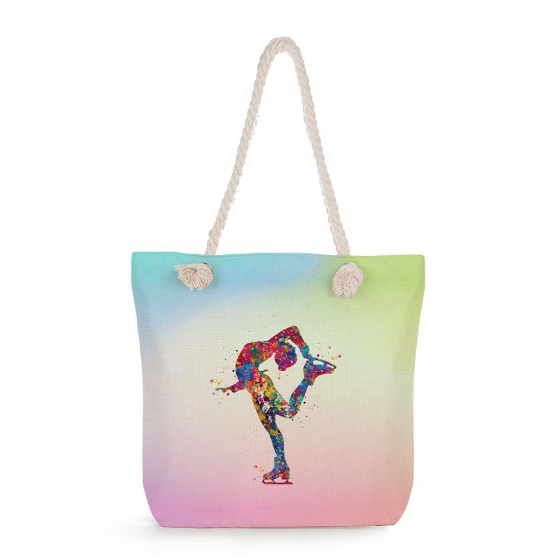 トートバッグ レディース 大容量 ローラースケート柄 新体操風 肩掛け デイリーユース 通勤 通学 リネ..