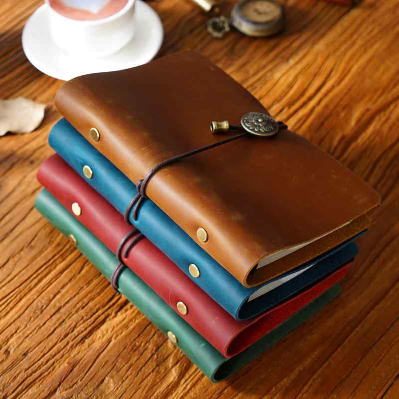 ノート A6 6穴 ルーズリーフ 手帳 ハンドメイド 本革 牛革 クレイジーホースレザー レトロ アンティーク ボタン留め 紐付き ビジネス 仕事用 日記 ダイアリー