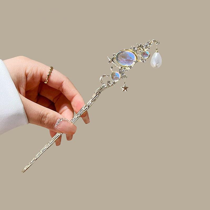 かんざし 上品な ムーンストーン パール タッセル 髪飾り 古風 レトロ アンティーク調 まとめ髪 アップヘア 着物 浴衣 和装 チャイナドレス 結婚式 パーテ...