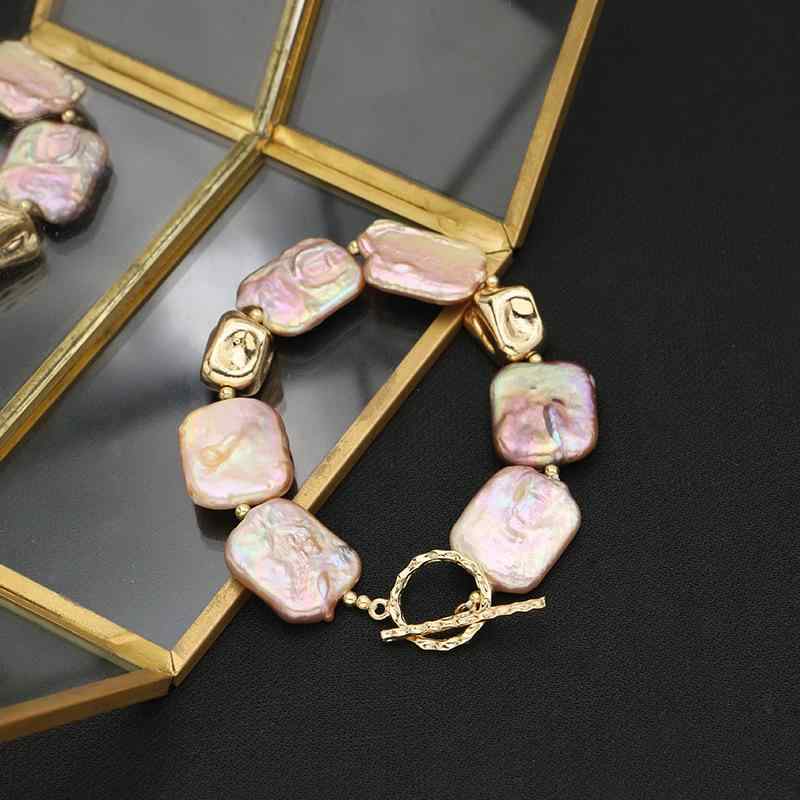 ブレスレット レディース 天然バロックパール スクエア 幾何学モチーフ レトロ ヴィンテージ デザイン おしゃれ 個性的 上品 高級感 電気メッキ加工 デイリーユース ギフト(4)