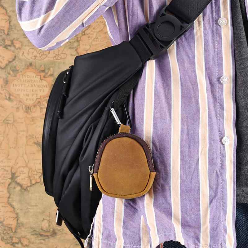 ミニポーチ 男女兼用 本革 牛革 ファスナー付き 小銭入れ シェル型 ケーブル イヤホン 小物入れ 多機能..