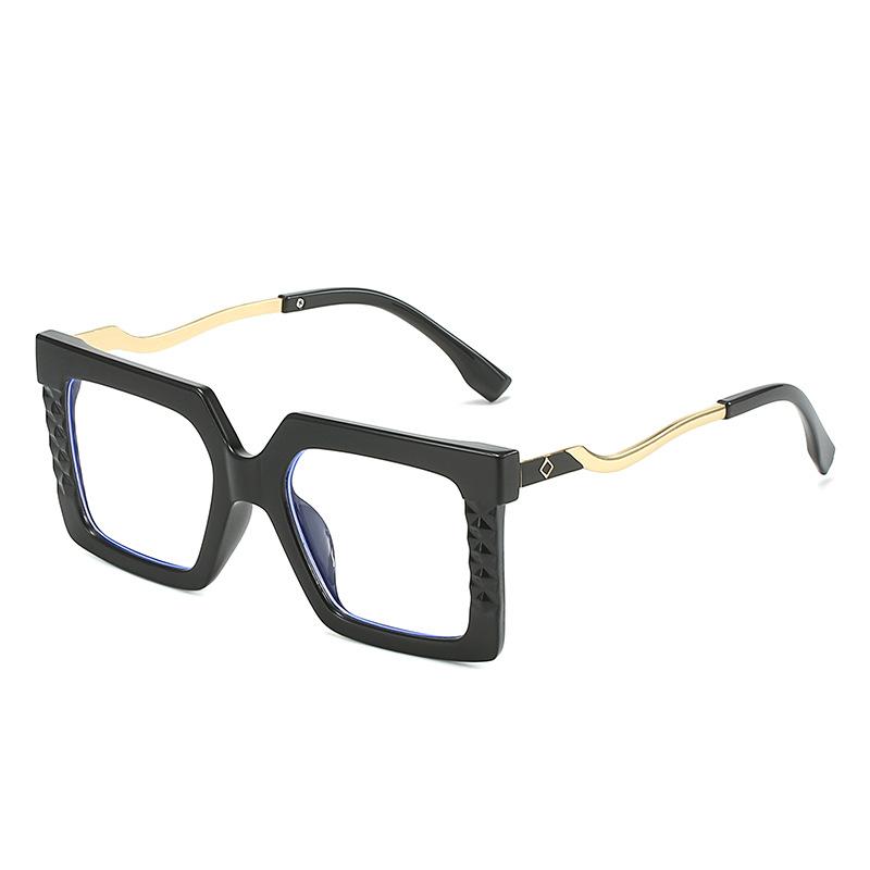 眼鏡フレーム 男女兼用 ブルーライトカット 欧米風 大きめ ビッグフレーム スクエア型 度付き対応 フルリム PC素材 金属製 すっぴん ノーメイク ストリートファッション トレンド