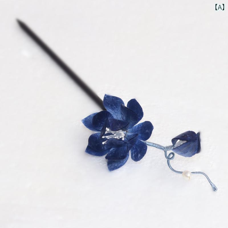 かんざし レディース ベルベット 蓮の花 パール 木製 レトロ アンティーク調 髪飾...
