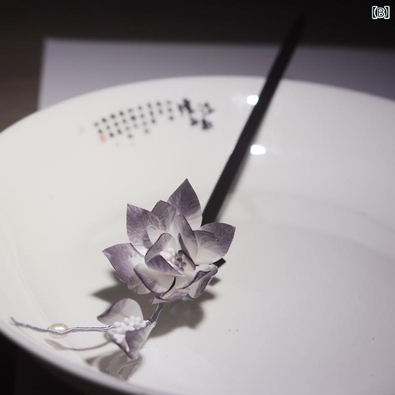 かんざし レディース ベルベット 蓮の花 パール 木製 レトロ アンティーク調 髪飾...
