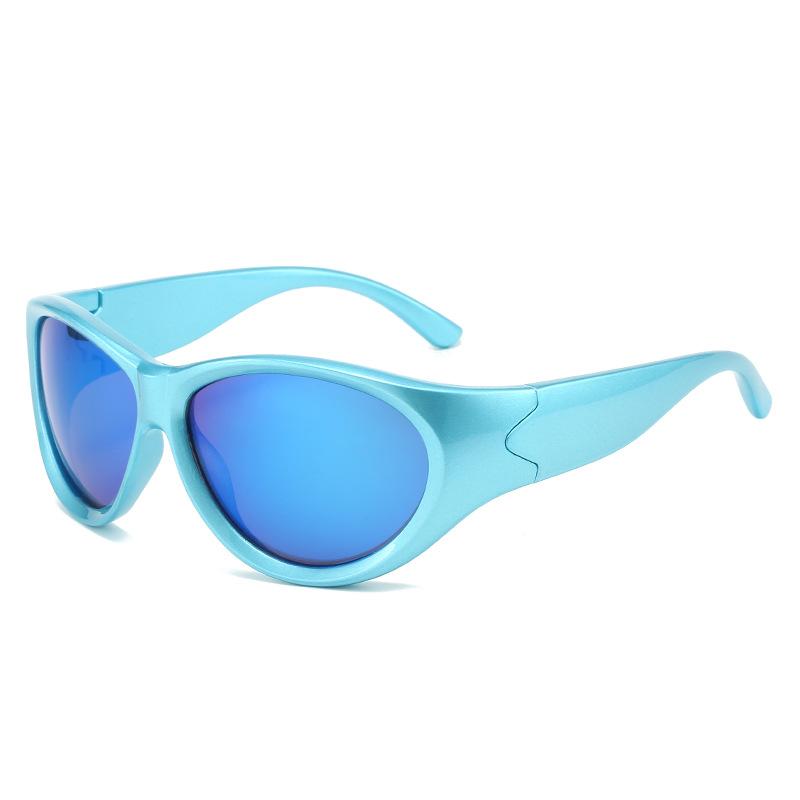 サングラス ユニセックス UV400 UVカット 紫外線対策 ビッグフレーム キャッツアイ 個性的 ストリート トレンド 欧米ファッション ヒップホップ ブルーミラーレンズ PC素材 サイクリング ドライブ 釣り アウトドア レジャー用