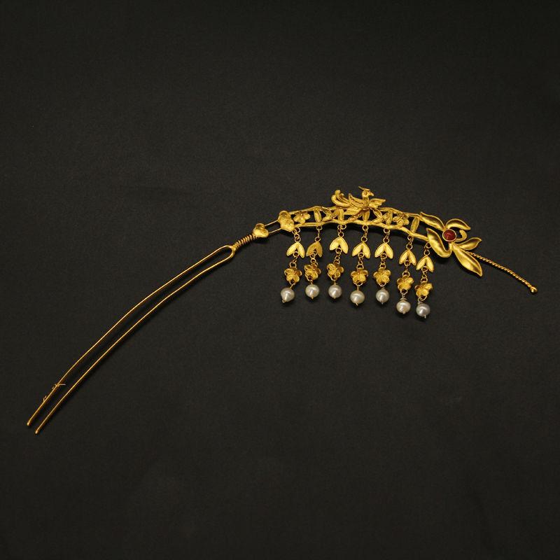 ヘアアクセサリー レディース 純銅製 金メッキ スズランモチーフ 揺れる 歩揺 簪 民族風 漢服 和装 結..