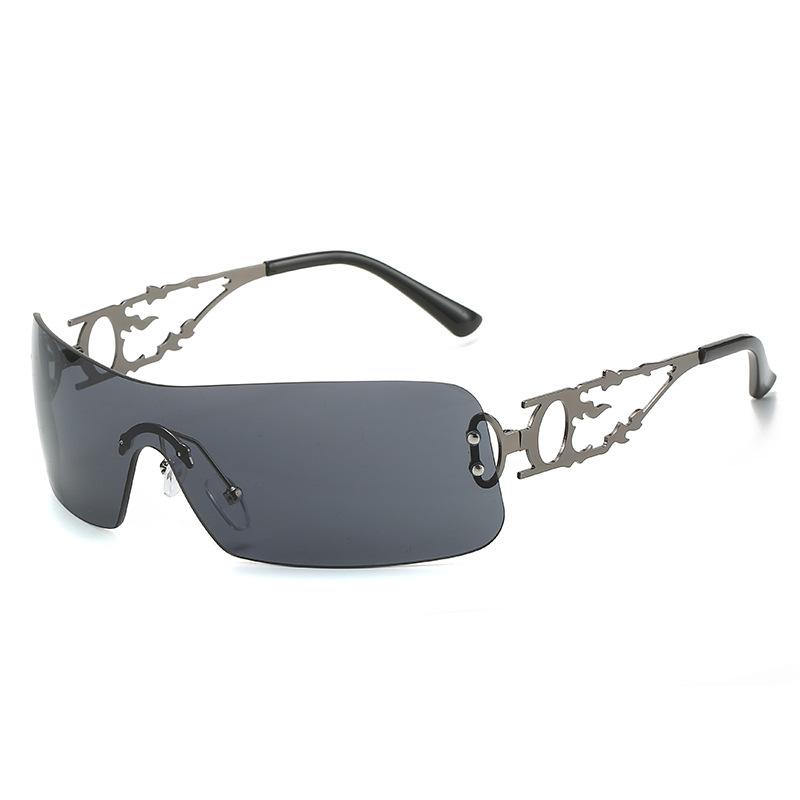 サングラス レディース UV400カット フレームレス 一体型 欧米風 個性派 ヒップホップ Y2Kスタイル ストリートファッション くり抜きデザイン PCレンズ SNS映え