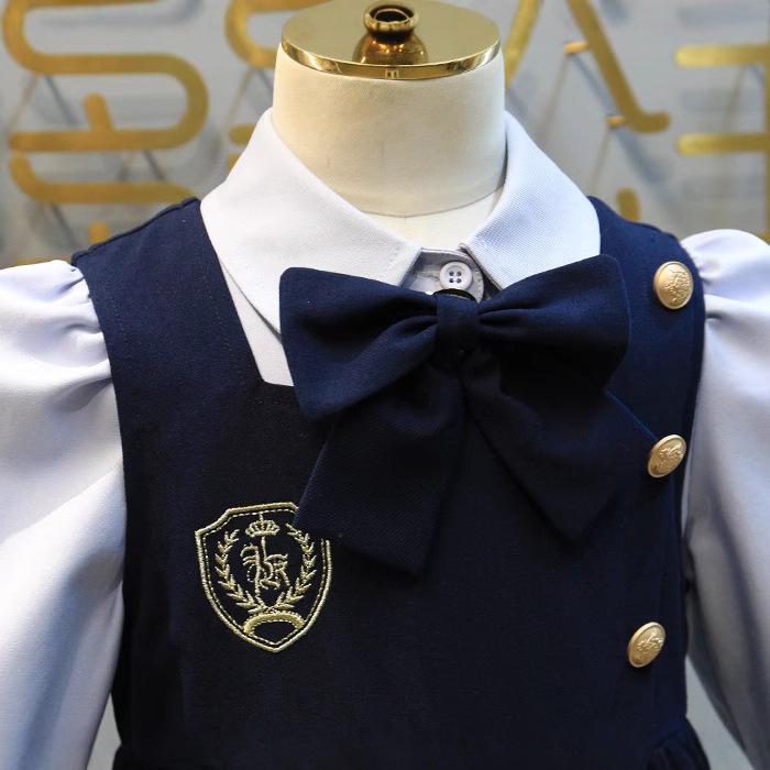 キッズ 女の子 JK制服風 スクールスタイル プリーツワンピース ブラウス シャツ セットアップ 綿 コットン スクール 通学 カジュアル フォーマル 韓国子供服 春秋 ネイビー