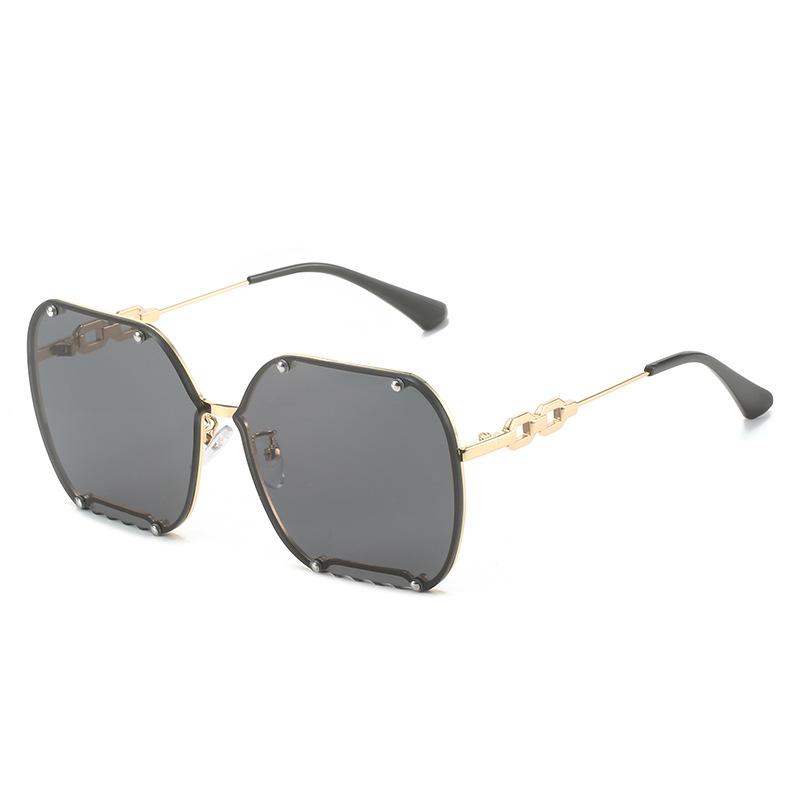 サングラス UV400カット リムレス 運転 ドライブ レジャー ストリートファッション スイート かわいい オールマイティ リベット ゴールドフレーム グレーレンズ おしゃれ 個性派 PCレンズ