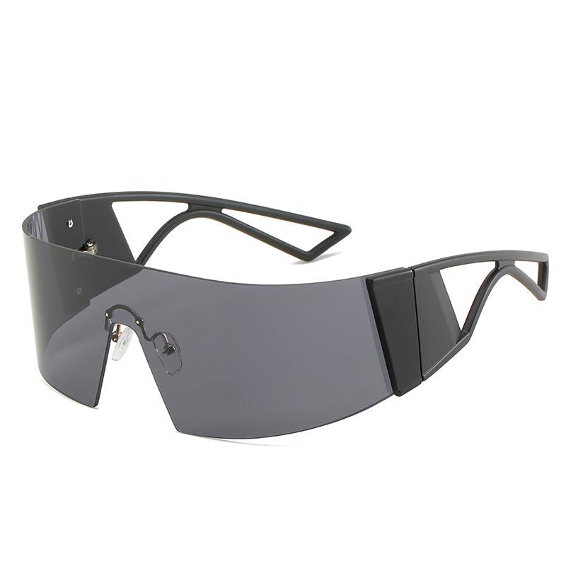 サングラス ユニセックス 男女兼用 UV400 防風 未来感 サイバーパンク 個性的 クール スタイリッシュ 一体型 フレームレス オーバーサイズ ビッグサイズ アウトドア ドライブ イベント フェス