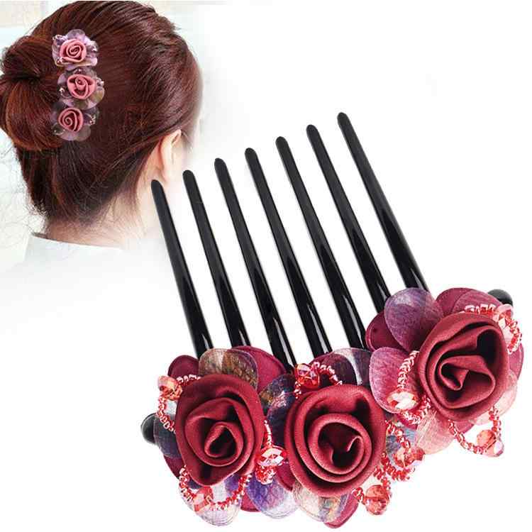 ヘアアクセサリー レディース 大人用 ローズ 再生繊維 ヘアコーム 簪 髪飾り シンプル まとめ髪 お団子ヘア ナチュラル ガーリー 結婚式 誕生日 パーティー イベント ファッション 上品 エレガント