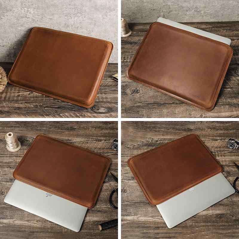 ノートPCケース MacBook Pro 16インチ対応 クレイジーホースレザー 本革 インナーケース 保護カバー シンプル 薄型 軽量 耐衝撃 傷防止 ビジネス 通勤 通学 オフィス 出張 持ち運び ブラウン ダークブラウン