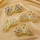 バンスクリップ レディース ビッグサイズ パール パール ラインストーン 金属製 電気メッキ加工 大人用 まとめ髪 髪留め 後頭部用 通勤 オフィス カジュアル エレガント 上品