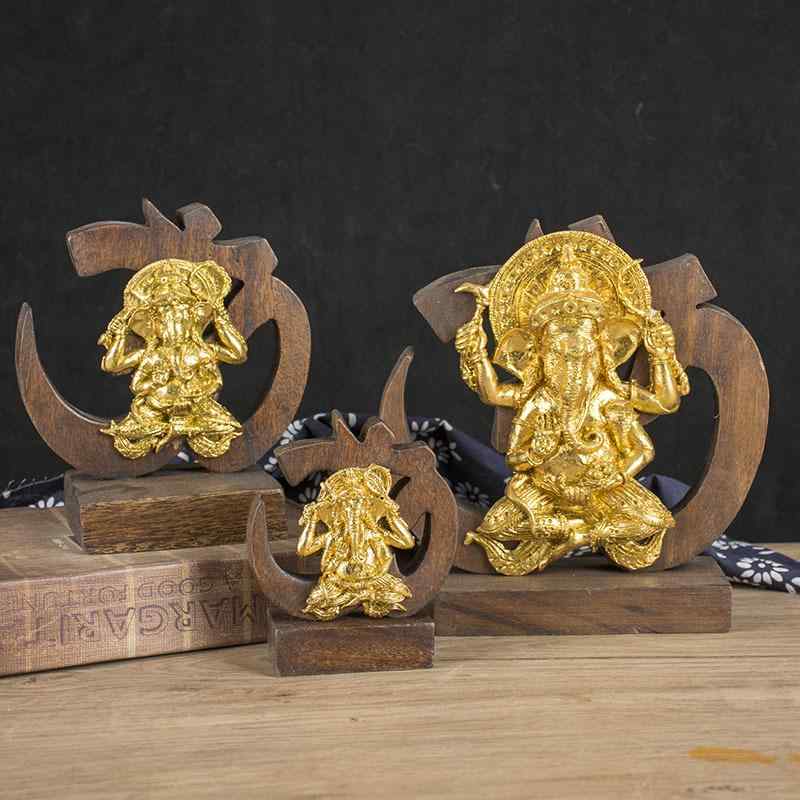 置物 オブジェ 東南アジア タイ輸入 木製 木彫り 象神 ガネーシャ 彫刻 アジアンテイスト リビング 卓上 インテリア 装飾品 雑貨 観光記念品 お土産