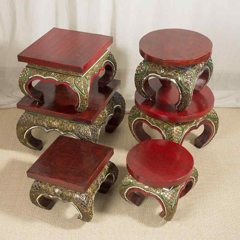 スツール 無垢材 タイ産 東南アジア家具 家庭用 玄関 ロースツール 丸型 天然木 足洗い フットバス シ..