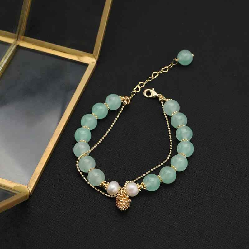ブレスレット レディース 天然パール ターコイズ 小粒 5-6mm 金メッキ 色褪せ防止 翡翠風 エメラルドグ..