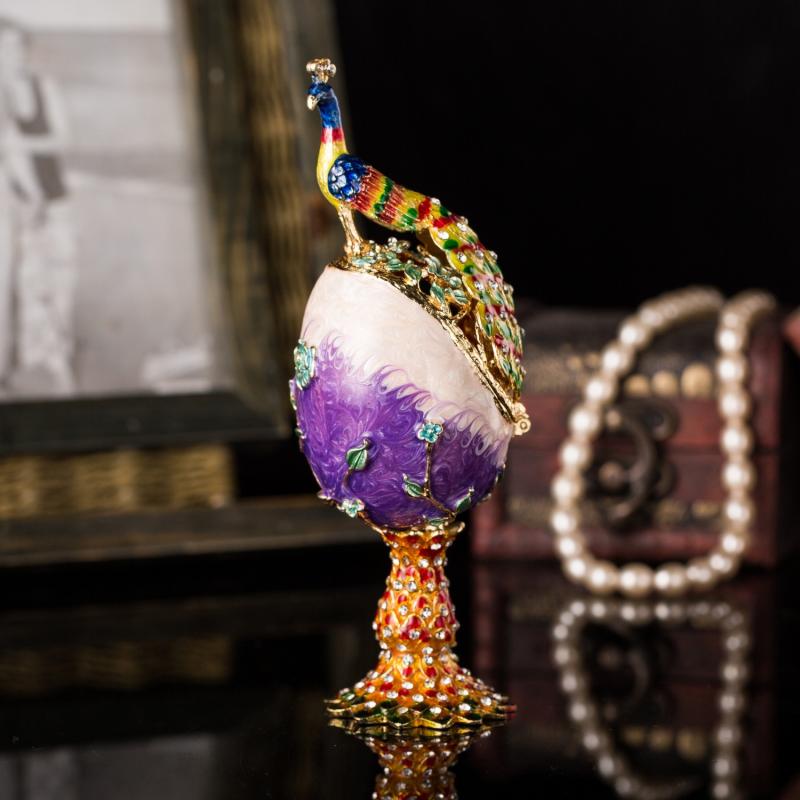 ジュエリーボックス 孔雀デザイン 合金製 ゴージャス エレガント ユニーク アクセサリー収納 小物入れ 卓上 おしゃれ モダンインテリア雑貨 パープル ブラウン