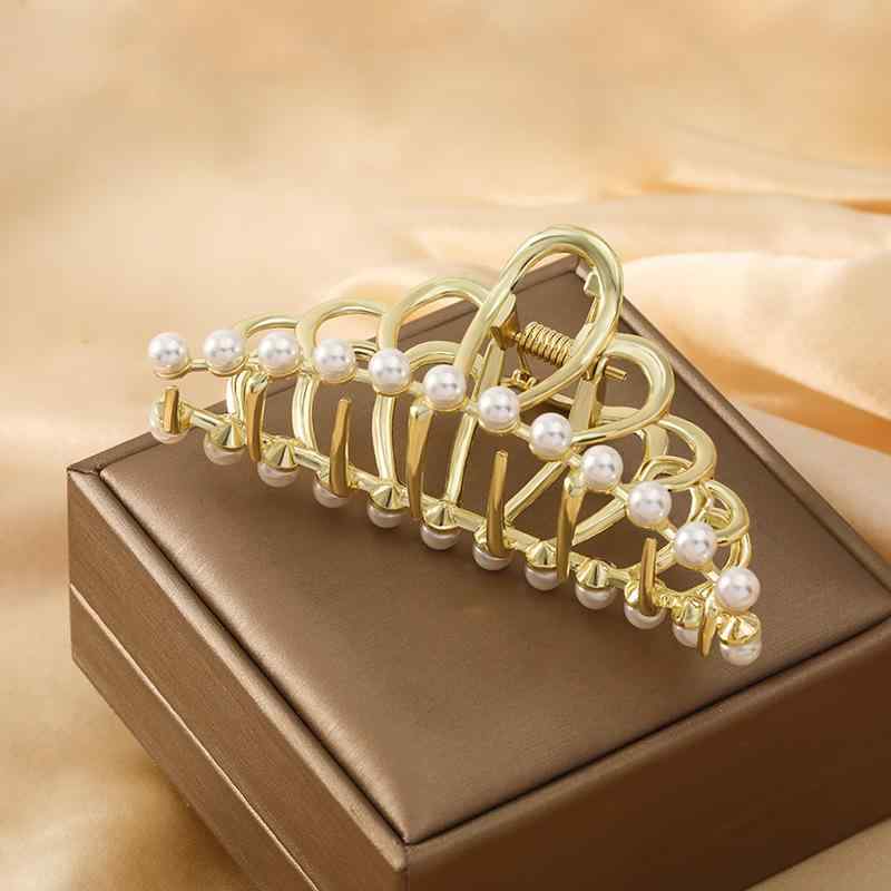 バンスクリップ レディース 大型 合金製 クラウン パール シャーククリップ 上品 エレガント まとめ髪 固定用 韓国風 かわいい 髪飾り ヘアアクセサリー オフィス カジュアル デイリーユース 春夏