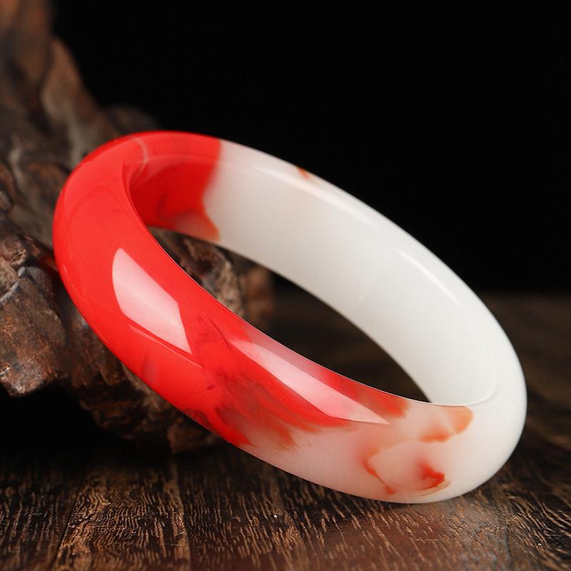 ブレスレット レディース 氷種フローラル模様 鶏血玉 天然石ジェイド 手作り ハンドメイド 工芸品 光沢仕上げ 高品質 上品 高級感 モダン シンプル ファッシ...