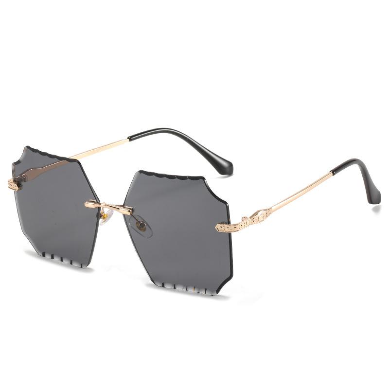 サングラス レディース UV400カット 紫外線対策 フチなし スクエアフレーム ゴールドフレーム おしゃれ ブルー系 オールシーズン対応 旅行 レジャー ドライブ