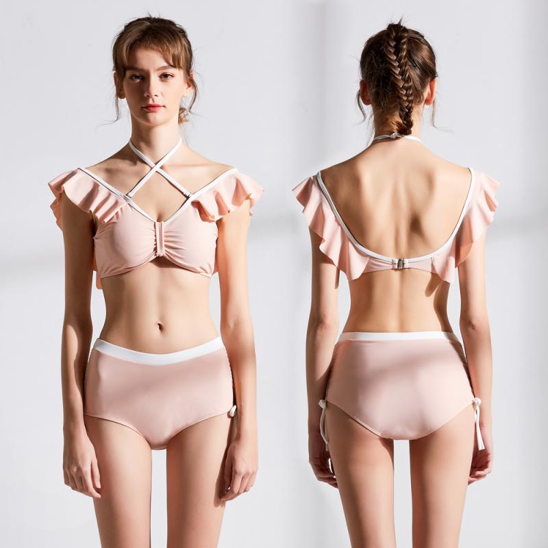 水着 レディース 速乾 高弾性 胸パッド付き ワイヤーなし 欧米風 セクシー フリル ビキニ ハイウエスト..