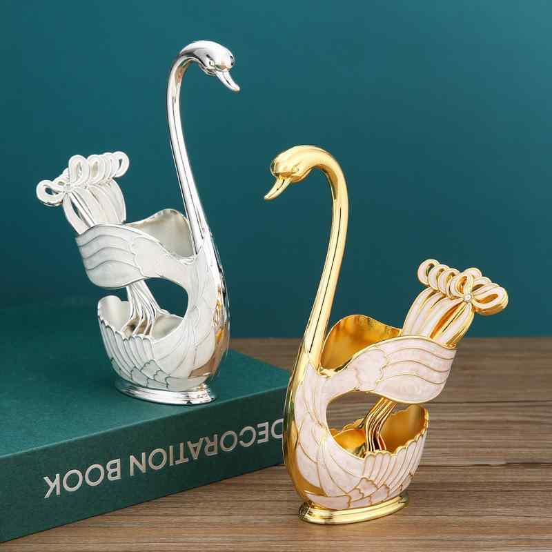 フルーツフォーク カトラリーセット 家庭用 スワン 白鳥 オブジェ デザートスプーン デザートフォーク ..