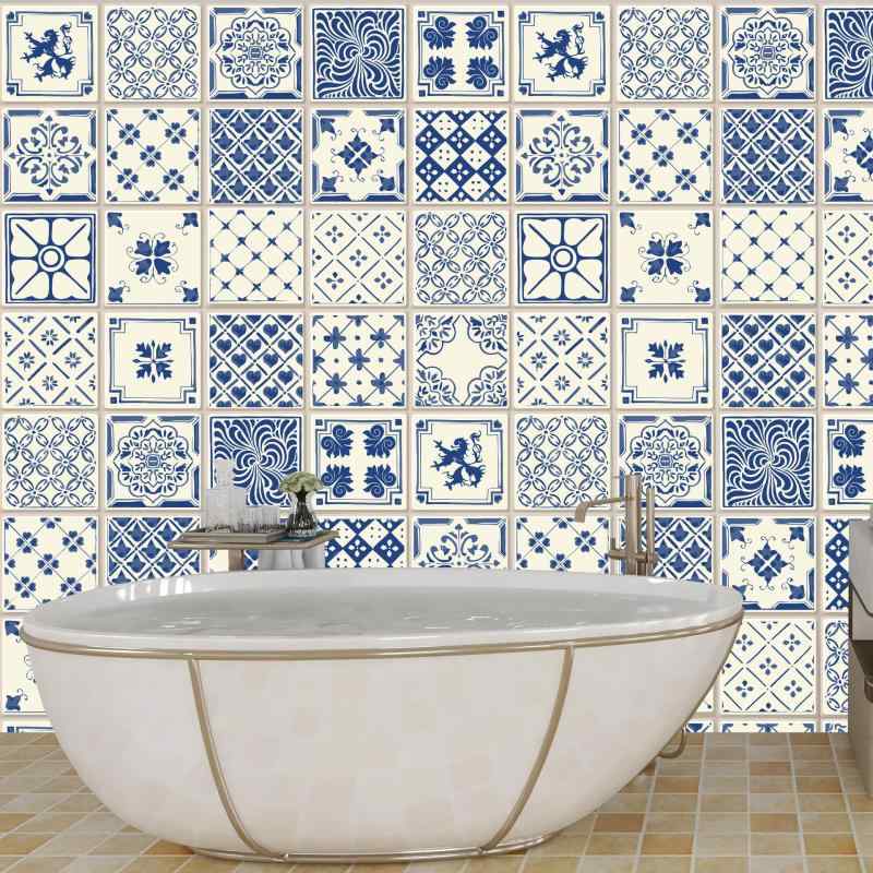 ウォールステッカー 防水 防湿 防汚 レトロ モロッコ風 地中海 アラビアン デザイン DIY タイル シール フロスト加工 浴室 キッチン リビング 玄関 水回り 店舗用