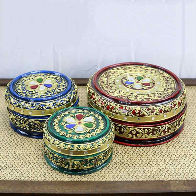 アクセサリーケース ジュエリーボックス 無垢材 ウッド レトロ 東南アジア風 タイ輸入 小物入れ おしゃれ インテリア 収納ボックス 卓上 青 赤 緑 カラフル