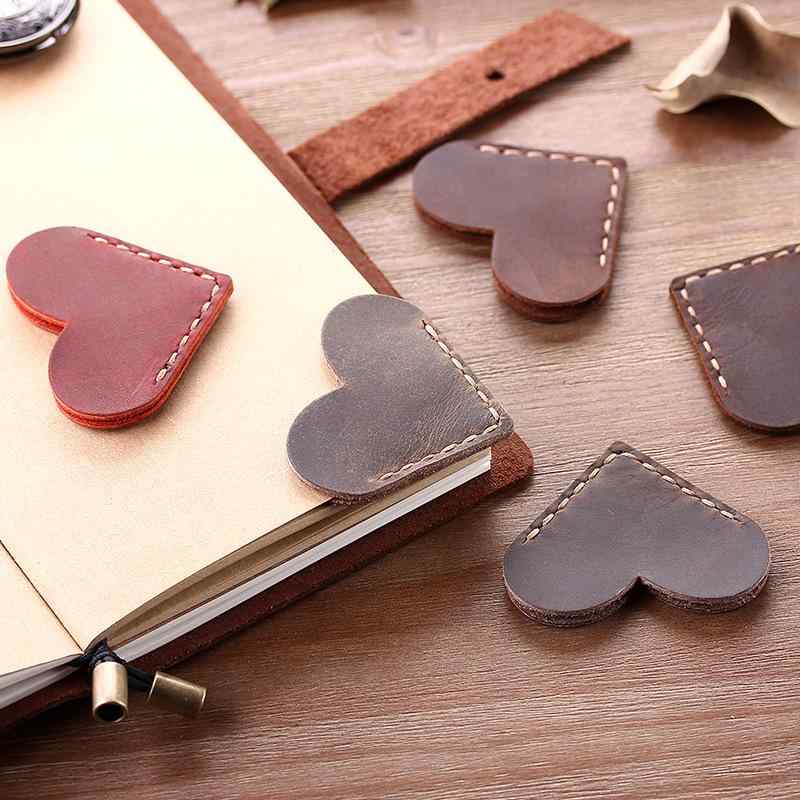 しおり 本革 クレイジーホースレザー オリジナルデザイン 手縫い ハート型 シンプルデザイン ブックマーク フルグレインレザー 牛革製 ギフト プレゼント 男女...