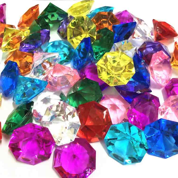 おもちゃ キッズ アクリル プラスチック製 八角形 32mm キラキラ 模造宝石 クリスタル 混色 詰め合わせ..