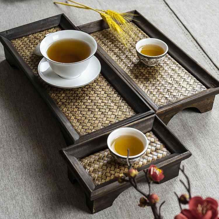 トレイ 東南アジア産 無垢材 タイ製 脚付き 長方形 シンプル レトロデザイン ミニ茶盤 リビング サイド..