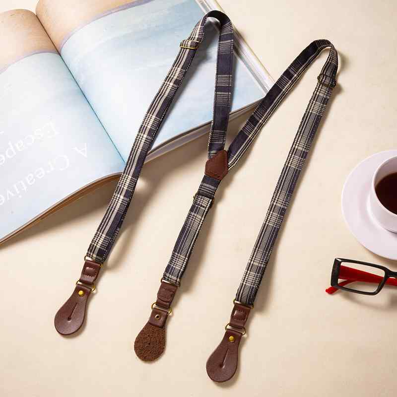 サスペンダー 男女兼用 ユニセックス 大人用 メンズ レディース 滑り止め 伸縮性なし 長さ調節可能 ボタン式 X型 幅2cm 格子柄 レトロ 英国風 クラシック ビジネス フォーマル カジュアル スーツ
