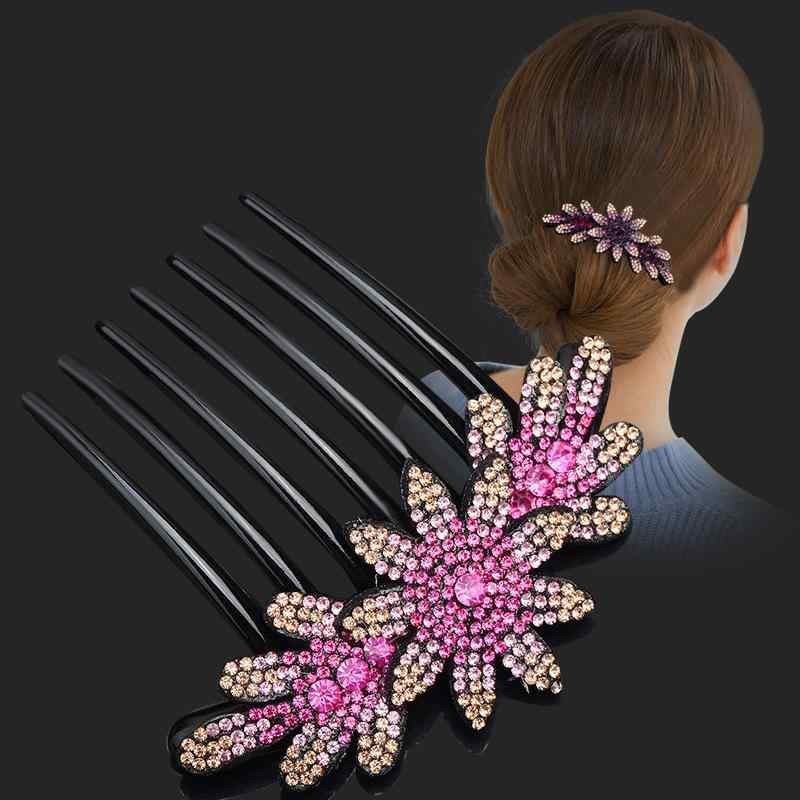 ヘアアクセサリー レディース ラインストーン 紫水晶 花柄 七本歯 韓国風 エレガント コーム かんざし ヘアフォーク まとめ髪 アップヘア