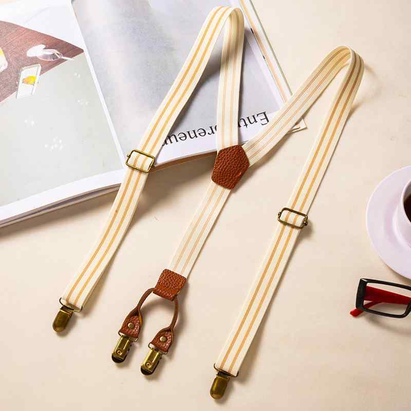 ・素材: ゴム・幅: 2.5cm・クリップ数: 4個・長さ: 調節可能・伸縮性: 強・デザイン: クロス・対象年齢: 大人・対象性別: 男女兼用・カラー: アプリコットストライプ