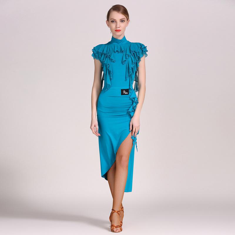 ラテンダンス衣装 レディース 接触冷感 発表会 練習着 社交ダンス 競技ダンス モダン ダンスウェア レッスン着 セットアップ フリル袖 スカート ツーピース ...