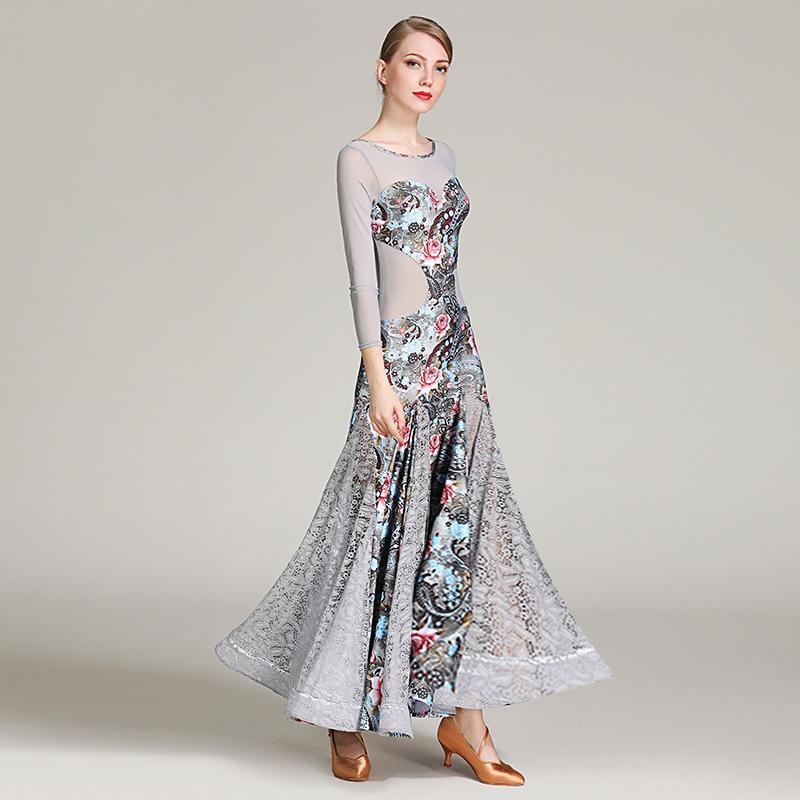 社交ダンスドレス レディース スタイルアップ 細見え ウエストシェイプ 花柄プリント エレガント モダ..