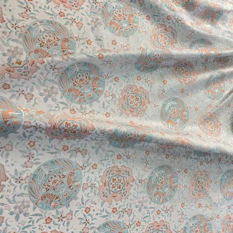 生地 レディース 春夏 接触冷感 通気性 薄手 先染め ジャカード 宝相華柄 シルク調 異色使い ワンピース スカート用 ポリエステル ファブリック(x2)