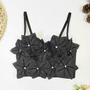 カップ付き キャミソール レディース ベアトップ 2WAY 厚手パッド内蔵 一体型 高級感 立体花 ビーズ装飾 ブリットデザイン 速乾 ストレッチ スリムフィット ショート丈