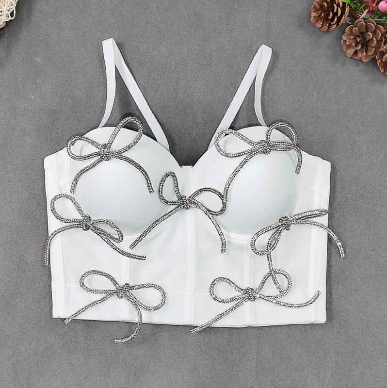 ビスチェ レディース ボーン入り タイト スリムフィット ショート丈 リボン ストラップ 取り外し可能 白 無地 ヒップホップ ストリートファッション 欧米風 ギャル系 ストレッチ素材