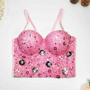 ビスチェ レディース オフショルダー コルセット風 ビーズ刺繍 スパンコール ニット スリムフィット ショート丈 バックデザイン 切り替え 春夏