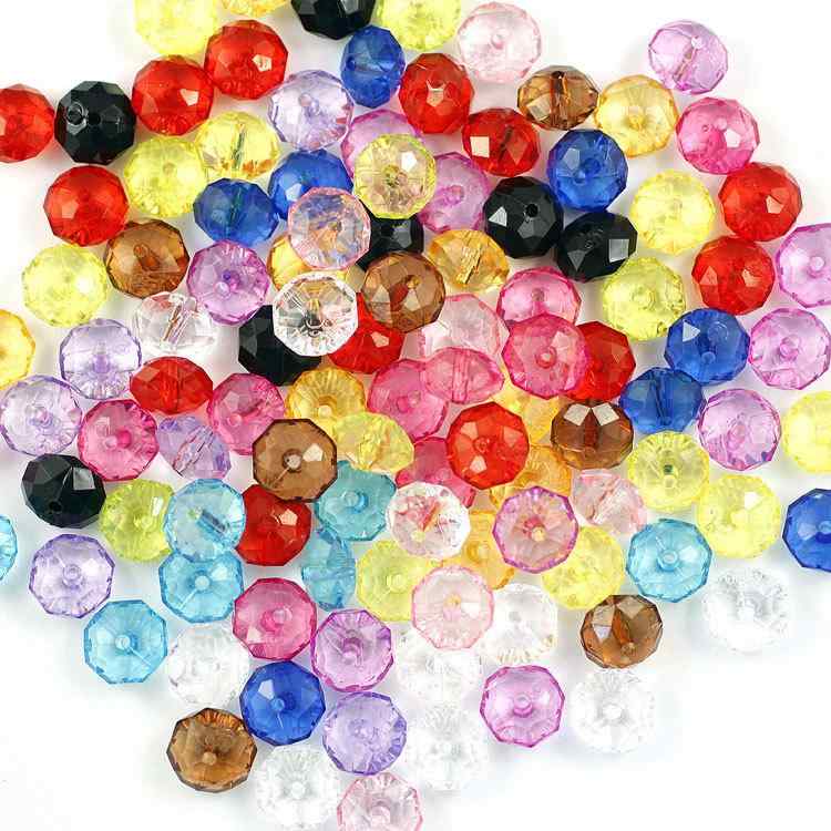ビーズ 8mm アクリル製 模造水晶 フラット ホイール型 ルース 多色展開 透明 赤 青 黒 DIY ハンドメイ..