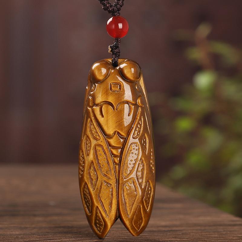 ペンダント タイガーアイ 天然石 パワーストーン イエロー セミモチーフ 開運 幸運 お守り ネックレス ..