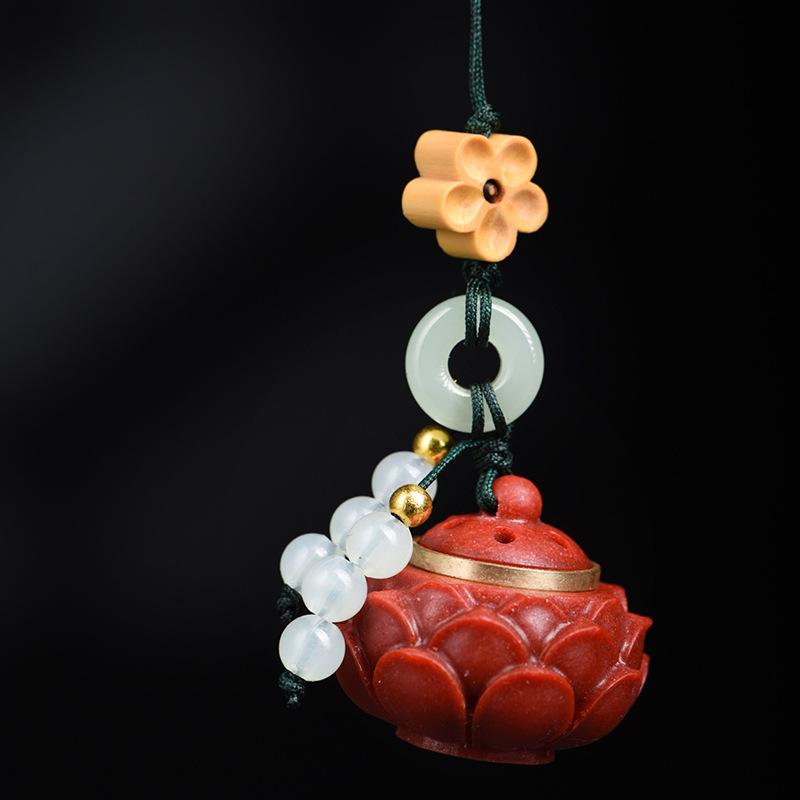 キーホルダー 朱砂 蓮の花モチーフ 香り袋 開運 平安 厄除け お守り レトロ 中国風 バッグチャーム 車用飾り チャイナドレス ブローチ 贈り物 記念品