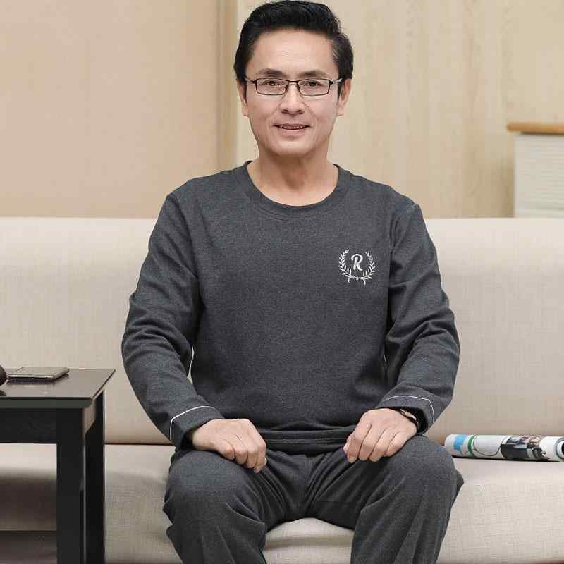 パジャマ メンズ 中高年 父親 祖父 大きいサイズ ゆったり 綿 長袖 プルオーバー 上下セット 春秋 ルームウェア 部屋着 通気性 快適 外出着 グレー ブルー