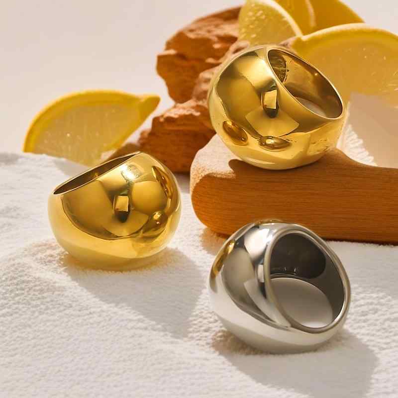 指輪 レディース チタン鋼 ステンレス製 18Kゴールド 電気メッキ加工 大ぶり 球体デザイン 個性的 トレンド インスタ映え ゴールド色 シルバー色