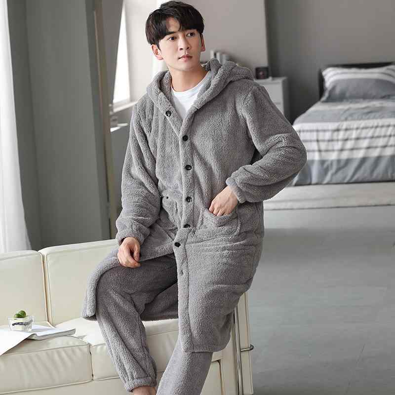 パジャマ ルームウェア メンズ 秋冬 サンゴフリース 極厚 保温 暖かい 伸縮性 フード付き 前開き 長袖 ロングパンツ 上下セット 部屋着 バスローブ 外出OK ゆったり 高級感